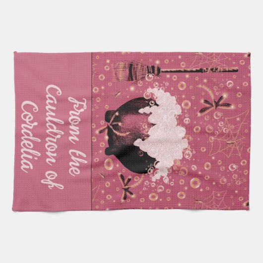 Hexchy Pink Cauldron Bubbles Personalisierter Name Geschirrtuch (Horizontal)