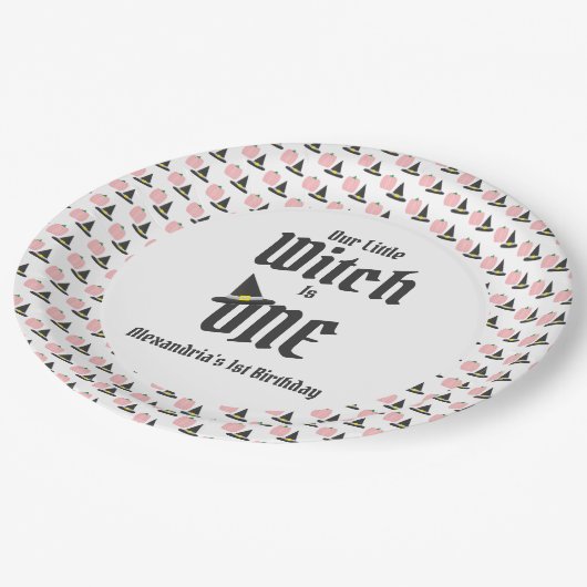 Hexe 1. Geburtstag Pappteller (Schrägansicht)