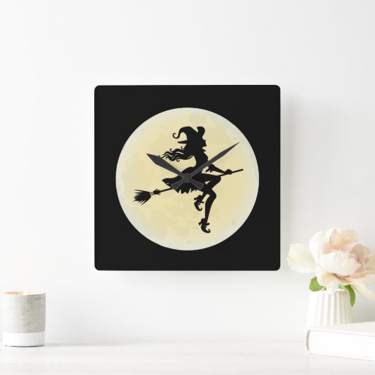 Hexe am Besen Quadratische Wanduhr (Zuhause)