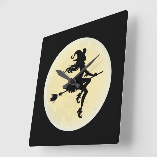 Hexe am Besen Quadratische Wanduhr (Winkel)