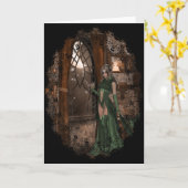 Hexe am Fenster :: Halloween Designs Karte (Gelbe Blume)