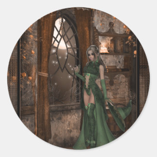 Hexe am Fenster :: Halloween Designs Runder Aufkleber