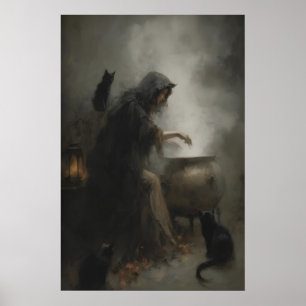 Hexe am Kessel Kunst Druckbare Gothic Hexerei Poster