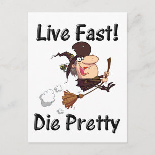 Hexe auf Besen mit Text Postkarte