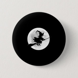 Hexe auf Besen mit Vollmond lustiges Design für Button