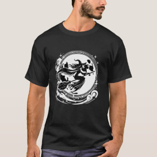 Hexe auf Besen mit Vollmond Lustiges Design für Ha T-Shirt