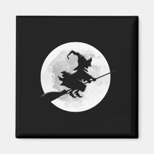Hexe auf Besen mit Vollmond lustiges Design für Magnet