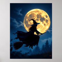 Hexe auf Broom durch Vollmond Halloween