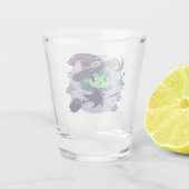 Hexe auf Broom Halloween Niedlicher Cartoon Moon B Schnapsglas (Rückseite)