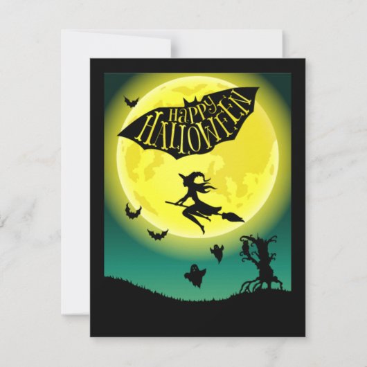 Hexe auf Broom Happy Halloween (Vorderseite)