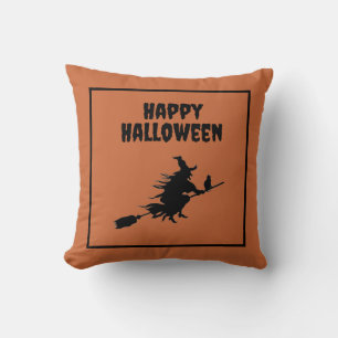 Hexe auf Broom mit Katze Halloween Kissen