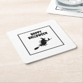 Hexe auf Broom mit Katze Halloween Rechteckiger Pappuntersetzer (angewinkelt)