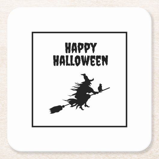 Hexe auf Broom mit Katze Halloween Rechteckiger Pappuntersetzer (Vorderseite)