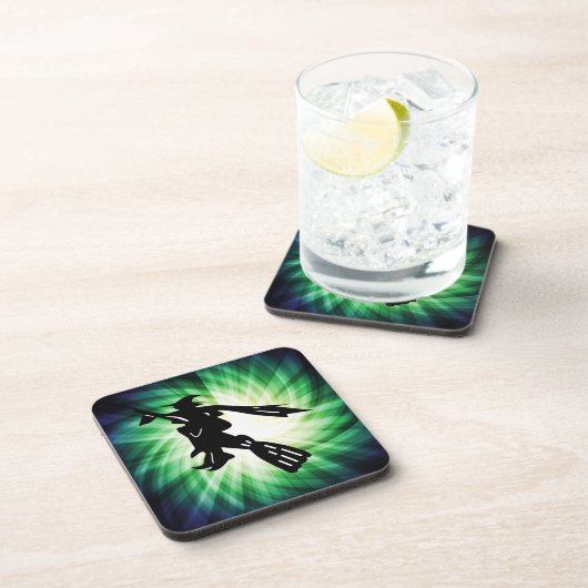 Hexe auf Broom-Silhouette Untersetzer (Rechte Seite)