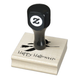 Hexe auf Broomstick Halloween Design Holz Briefmar Gummistempel
