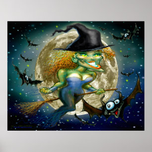 Hexe auf Broomstick-Poster Poster