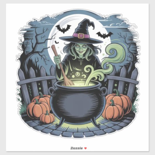 Hexe auf dem Cauldron-Sticker Aufkleber (Blatt)