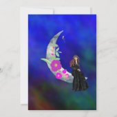 Hexe auf dem Mond mit Blume & Spider Halloween-Par Einladung (Rückseite)