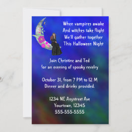 Hexe auf dem Mond mit Blume & Spider Halloween-Par Einladung
