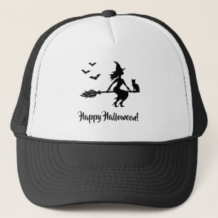 Hexe auf einem Besen Frohes Halloween Schwarze Sil Truckerkappe