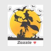 Hexe auf einem Besen Halloween-Spooky Aufkleber (Blatt)