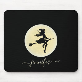 Hexe auf einem Besen personalisiert Mousepad