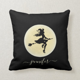 Hexe auf einem Besen personalisierten Untersetzer Kissen