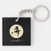 Hexe auf einem Besen personalisierten Untersetzer Schlüsselanhänger (Rückseite)