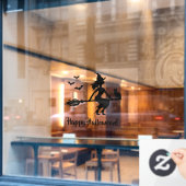 Hexe auf einem braunen Halloween-Silhouette Fensteraufkleber (Café-Fenster)