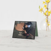 Hexe auf einem Broom Humorvoll Karte (Gelbe Blume)