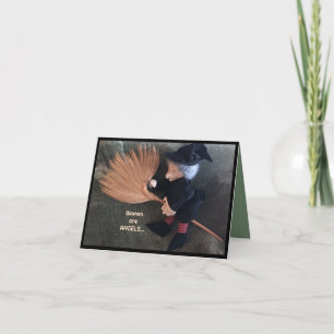 Hexe auf einem Broom Humorvoll Karte