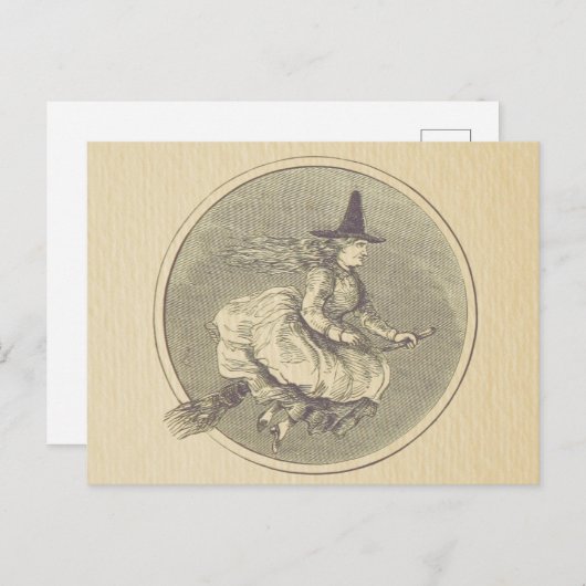 Hexe auf einem Broom Vintag Postkarte (Vorne/Hinten)