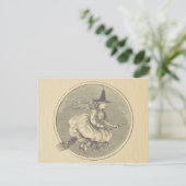 Hexe auf einem Broom Vintag Postkarte (Stehend Vorderseite)