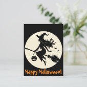 Hexe auf einem Broomstick Halloween Postkarte (Stehend Vorderseite)