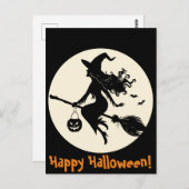 Hexe auf einem Broomstick Halloween Postkarte (Vorne/Hinten)