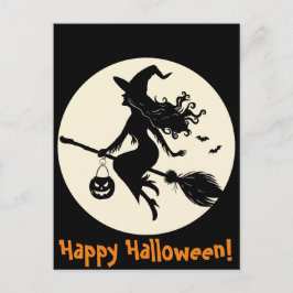 Hexe auf einem Broomstick Halloween Postkarte