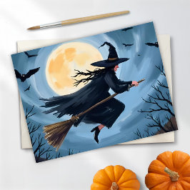 Hexe auf einem Broomstick | Happy Halloween Painte Feiertagspostkarte
