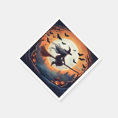 Hexe auf einem Broomstick im Mondschein mit Fleder Serviette (Ecke)