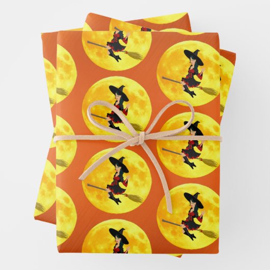 Hexe auf einem Broomstick mit Papierfolien Geschenkpapier Set (Beispiel)