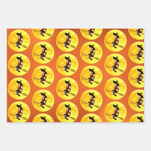 Hexe auf einem Broomstick mit Papierfolien Geschenkpapier Set (Vorderseite 3)