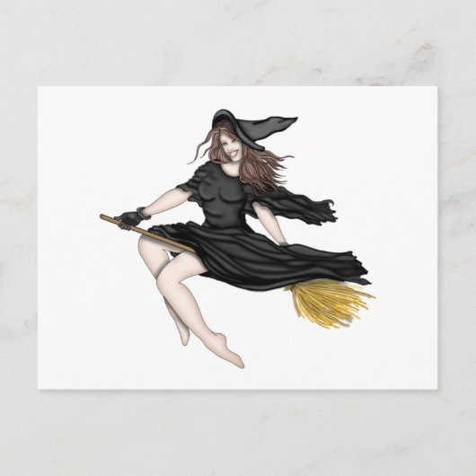 Hexe auf einem Broomstick Postkarte (Vorderseite)
