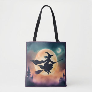 Hexe auf einem Halloween-Besenginster Tasche