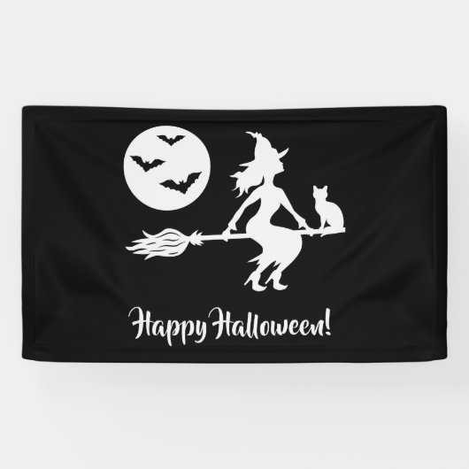 Hexe auf einem schwarzen und weißen Halloween Banner (Horizontal)