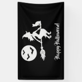 Hexe auf einem schwarzen und weißen Halloween Banner (Vertikal)