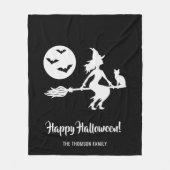 Hexe auf einem schwarzen und weißen Halloween Fleecedecke (Vorderseite)