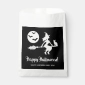 Hexe auf einem schwarzen und weißen Halloween Geschenktütchen (Vorderseite)