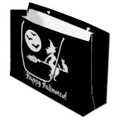 Hexe auf einem schwarzen und weißen Halloween Große Geschenktüte (Vorderseite Schrägansicht)