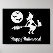 Hexe auf einem schwarzen und weißen Halloween Poster (Vorne)