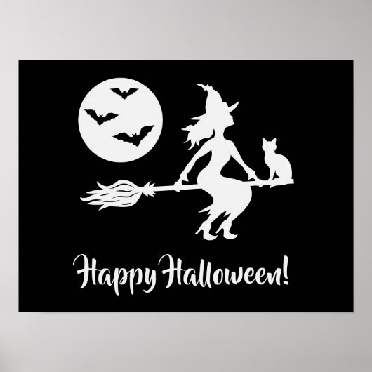 Hexe auf einem schwarzen und weißen Halloween Poster (Vorne)