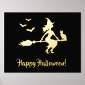 Hexe auf einem Zimmer mit Kat und Fledermäusen glü Foliendrucke (Vorderseite)